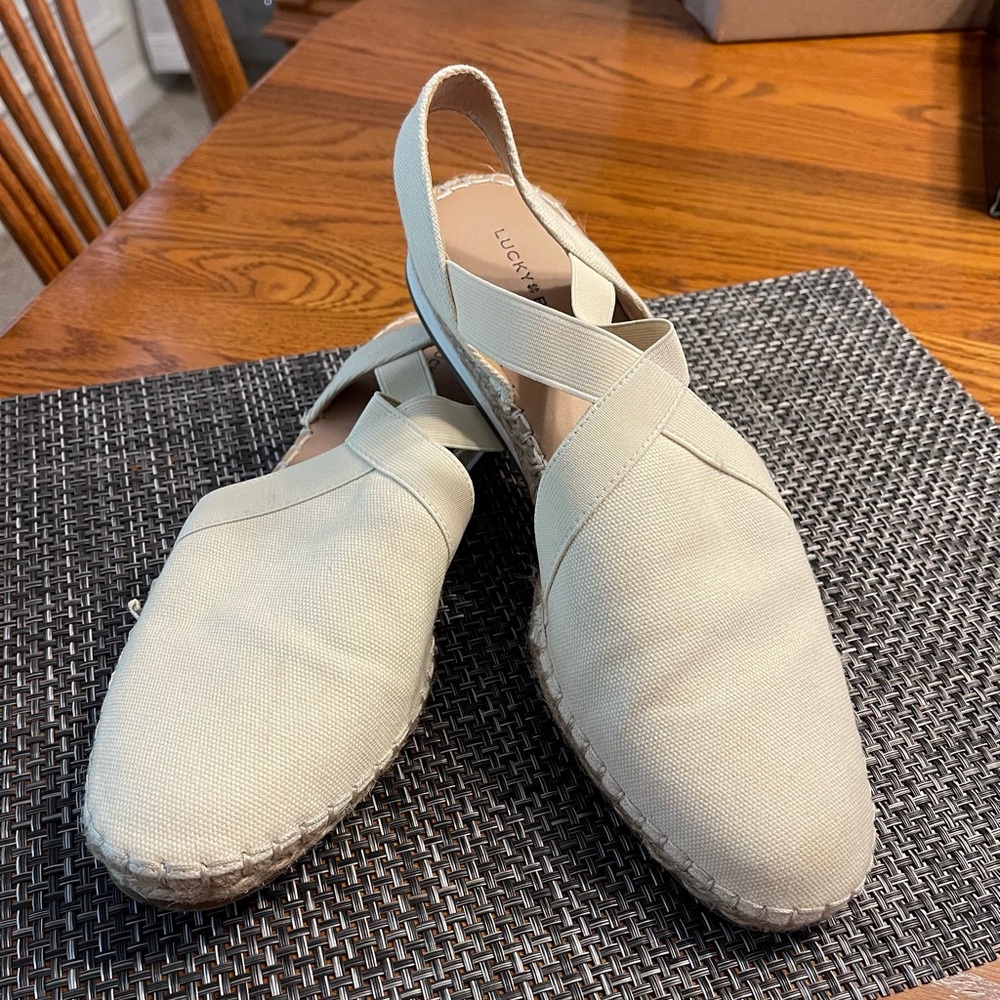 Lucky Brand, canvas, cream, flat espadrille, size 10